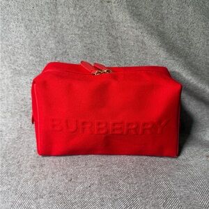Burberry Red Cotton Embossed Cosmetic Toiletry Bag